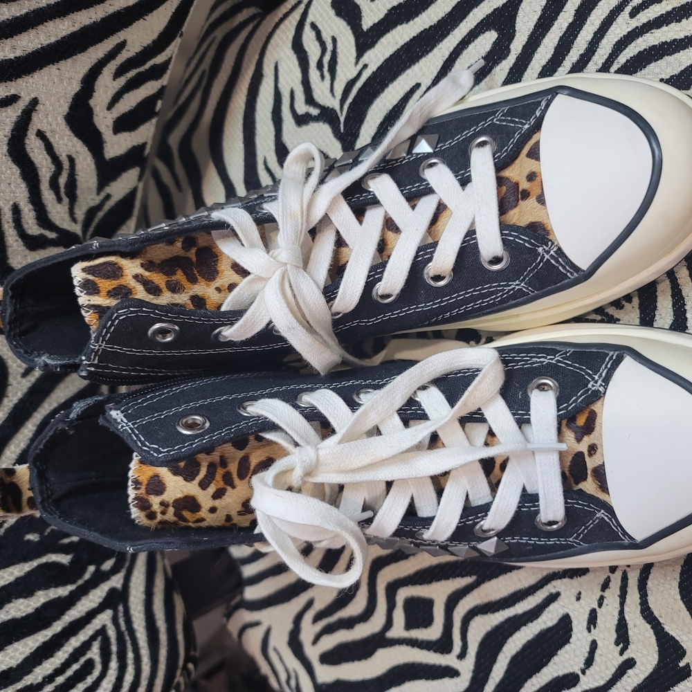Steve Madden Black and White Sneakers with Animal Print Accents